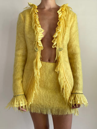 Custom Made Yellow Mohair Jacket & Mini Skirt Set (S)