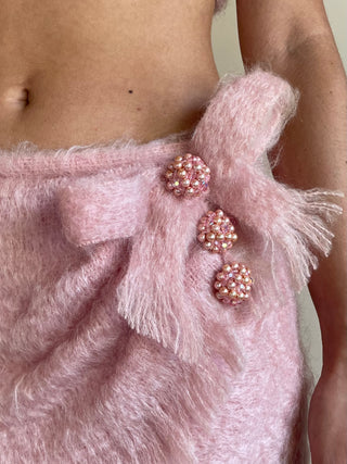 Custom Made Pink Mohair Crop Top & Mini Skirt Set (XS/S)