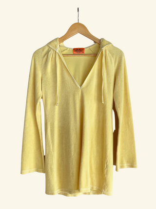 Early 2000s Juicy Couture Yellow Terrycloth Mini Dress with Hood, Made in USA (S)