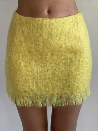 Custom Made Yellow Mohair Jacket & Mini Skirt Set (S)