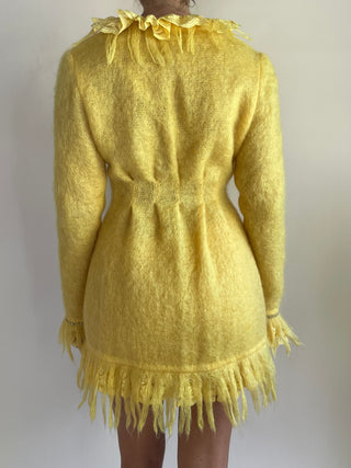 Custom Made Yellow Mohair Jacket & Mini Skirt Set (S)