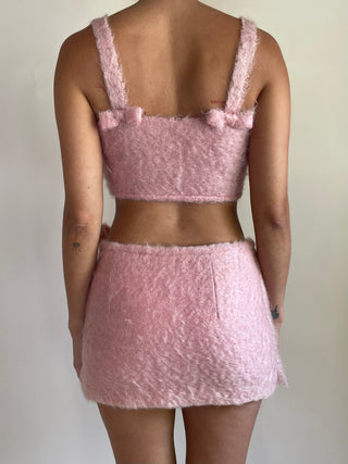 Custom Made Pink Mohair Crop Top & Mini Skirt Set (XS/S)