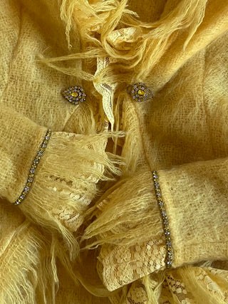 Custom Made Yellow Mohair Jacket & Mini Skirt Set (S)