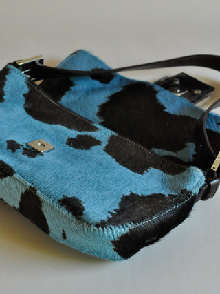 Fendi Spring/Summer 1999 Blue Pony Hair Cow Print Baguette, Made in Italy