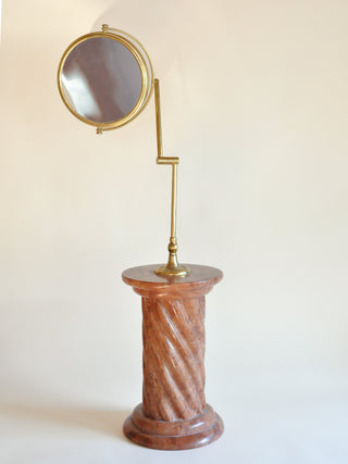 Brass Vanity Mirror on Monumental Rust Marble Pillar Base