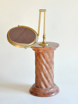 Brass Vanity Mirror on Monumental Rust Marble Pillar Base