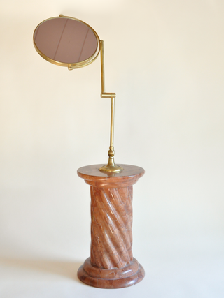 Brass Vanity Mirror on Monumental Rust Marble Pillar Base