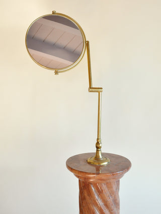Brass Vanity Mirror on Monumental Rust Marble Pillar Base