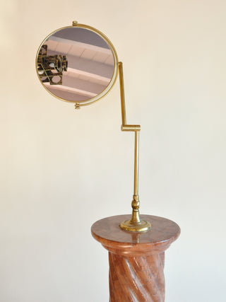 Brass Vanity Mirror on Monumental Rust Marble Pillar Base