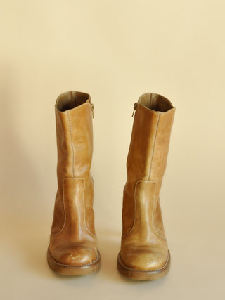 1990s-00s Steve Madden Distressed Lug Sole Mid Calf Boots, Made in Brazil (8)