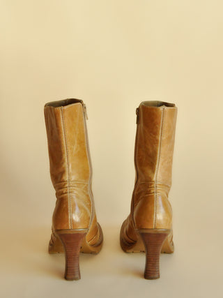 1990s-00s Steve Madden Distressed Lug Sole Mid Calf Boots, Made in Brazil (8)