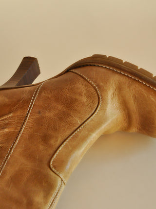 1990s-00s Steve Madden Distressed Lug Sole Mid Calf Boots, Made in Brazil (8)