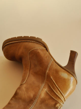 1990s-00s Steve Madden Distressed Lug Sole Mid Calf Boots, Made in Brazil (8)