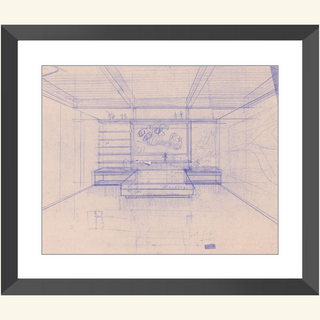 Residence Sketch Print, Mid 20th Century