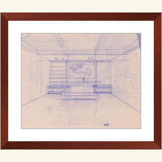 Residence Sketch Print, Mid 20th Century