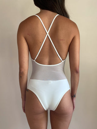 1990s White Floral Mesh Swimsuit, Made in USA (XS/S)