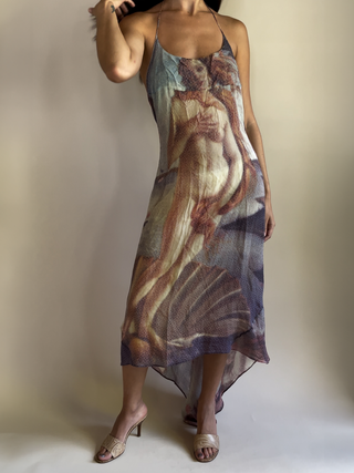 1990s Dolce & Gabbana Botticelli's Birth of Venus Silk Halter Dress, Made in Italy (S/M)