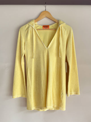 Early 2000s Juicy Couture Yellow Terrycloth Mini Dress with Hood, Made in USA (S)