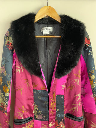 Early 2000s Sue Wong Silk Patchwork Faux Fur Coat (4)