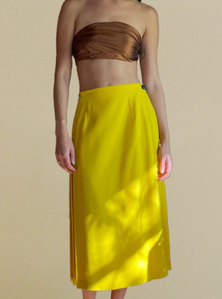 1980s-90s Yellow Wool Wrap Skirt with Buckles, Made in Scotland (28")