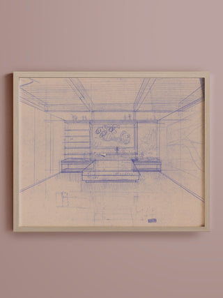 Residence Sketch Print, Mid 20th Century