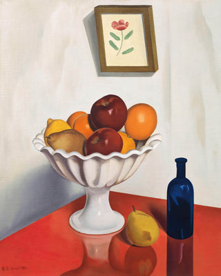 Fruit Bowl on Red Oilcloth Print, 1930