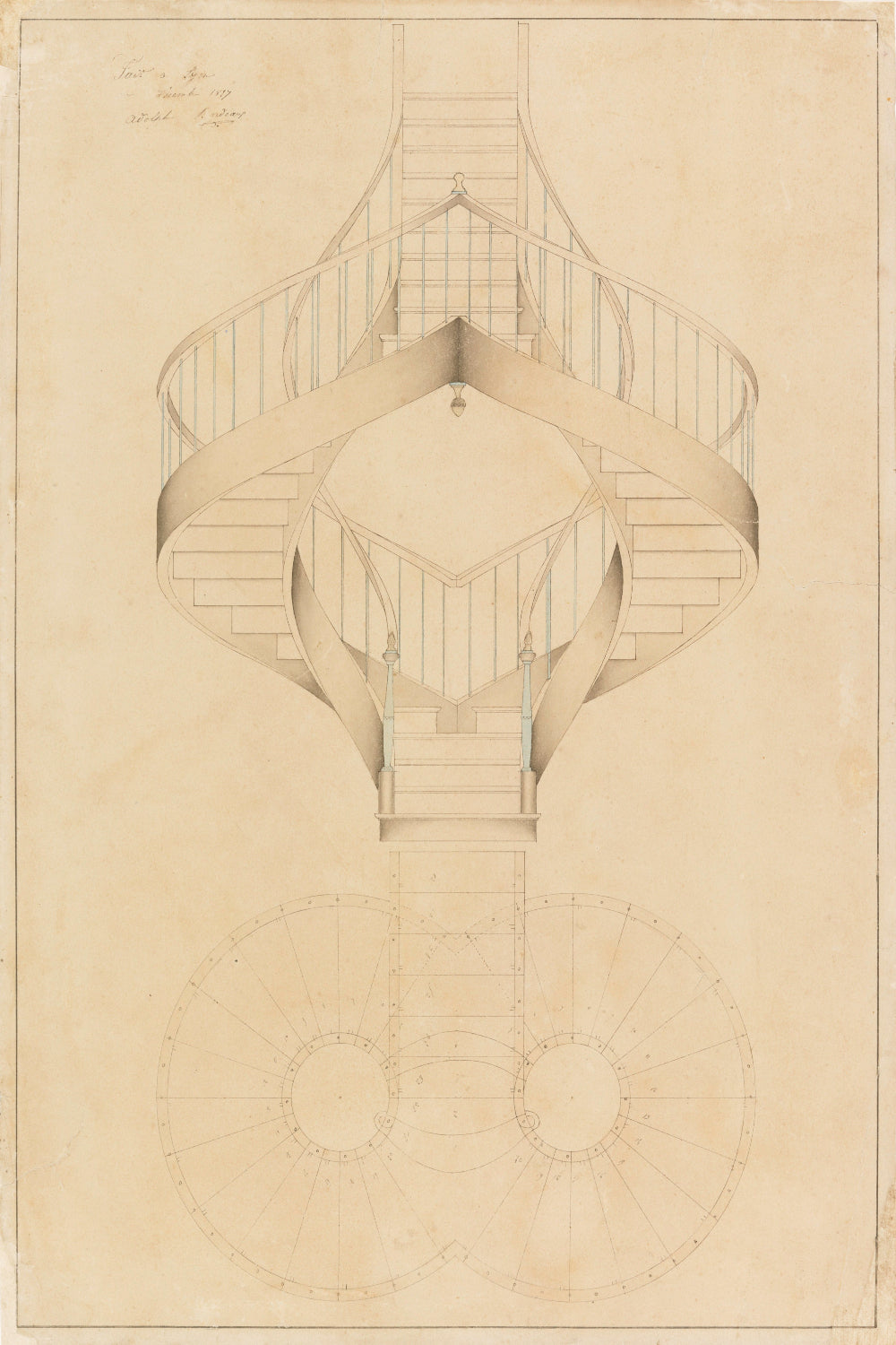 Architectural Plan for a Double Spiral Staircase Print, 1887 – Abigail Bell