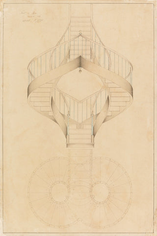 Architectural Plan for a Double Spiral Staircase Print, 1887