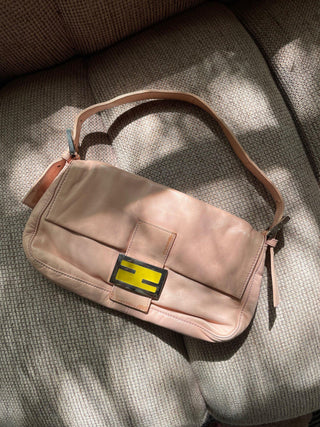 2000s Baby Pink Leather Fendi Baguette with Yellow Closure