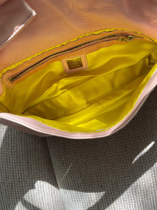2000s Baby Pink Leather Fendi Baguette with Yellow Closure
