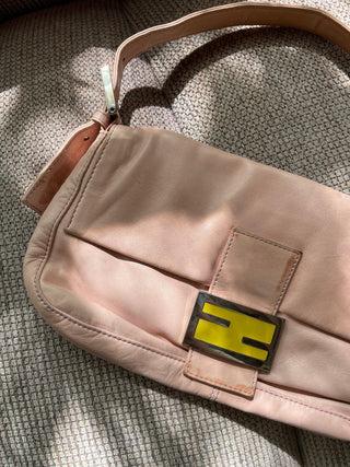 2000s Baby Pink Leather Fendi Baguette with Yellow Closure