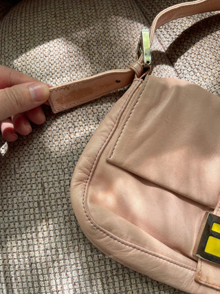 2000s Baby Pink Leather Fendi Baguette with Yellow Closure