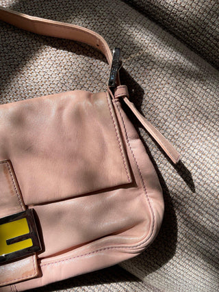 2000s Baby Pink Leather Fendi Baguette with Yellow Closure