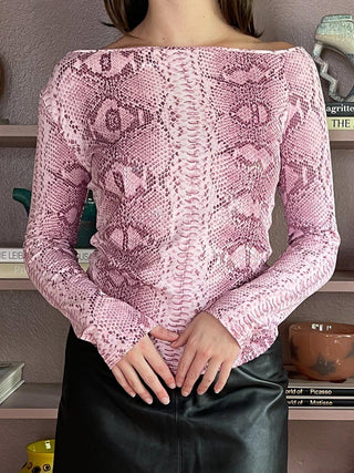 2000s Blugirl by Blumarine Pink Snakeskin Top, Made in Italy (XS)