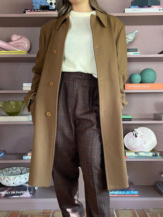2000s Dark Khaki Oversized Wool Coat, Made in Italy (M-L)