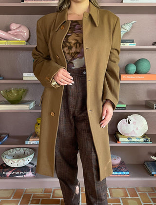 2000s Dark Khaki Oversized Wool Coat, Made in Italy (M-L)
