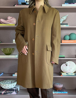 2000s Dark Khaki Oversized Wool Coat, Made in Italy (M-L)