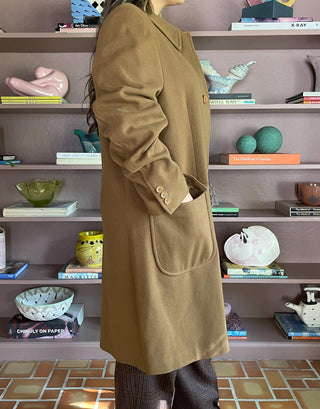 2000s Dark Khaki Oversized Wool Coat, Made in Italy (M-L)