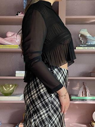 1990s Vivienne Tam East Wind Code Cropped Sheer Blouse (M-XL)