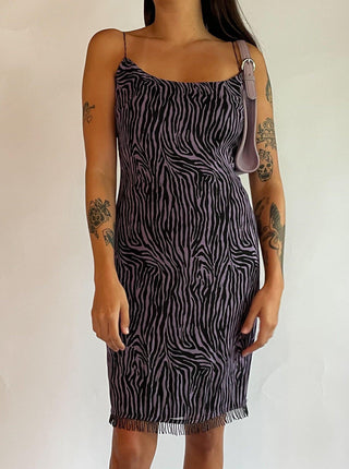 1990s-00s Silk Purple Zebra Dress with Beaded Fringe (6)