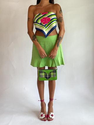 1990s Lime Green Linen Mini Skirt (6-8)