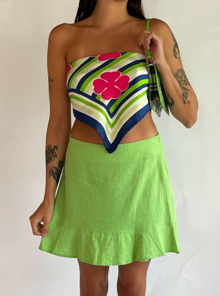 1990s Lime Green Linen Mini Skirt (6-8)