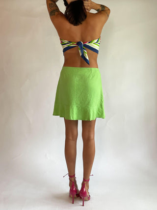 1990s Lime Green Linen Mini Skirt (6-8)