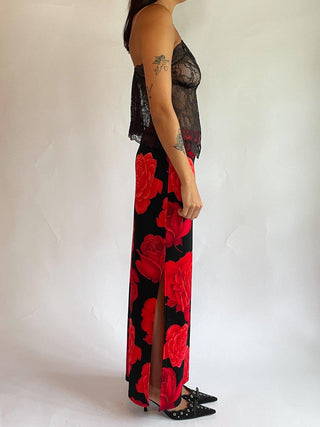 1990s Large Format Rose Print Maxi Skirt