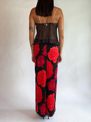 1990s Large Format Rose Print Maxi Skirt