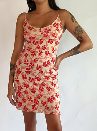 1990s-00s Silk Floral Mini Dress (2-4)