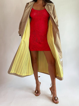 1990s Red Ruffle Mesh Swimsuit Coverup