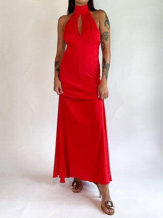 1990s-00s Capucci Red Halter Neck Gown, Made in Italy (2-4)