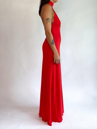 1990s-00s Capucci Red Halter Neck Gown, Made in Italy (2-4)