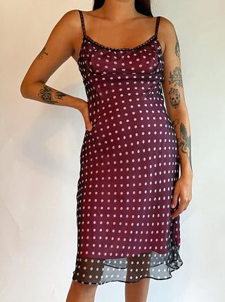 1990s-00s Sheer Overlay Polka Dot Dress (4-6)